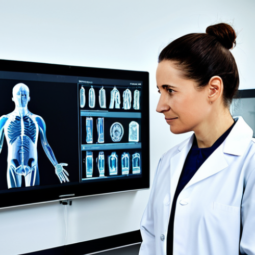 A professional sports medicine physician in a modest lab coat, collaborating with a male athlete in appropriate athletic wear. They are in a bright, modern sports clinic, reviewing diagnostic scans on a large digital screen. A female physiotherapist in professional attire is subtly present in the background, observing, emphasizing teamwork and empathy in the recovery process. Fully clothed, modest clothing, appropriate attire, professional dress, safe for work, appropriate content, perfect anatomy, correct proportions, natural pose, well-formed hands, proper finger count, natural body proportions, professional photography, high quality.