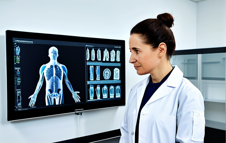 A professional sports medicine physician in a modest lab coat, collaborating with a male athlete in appropriate athletic wear. They are in a bright, modern sports clinic, reviewing diagnostic scans on a large digital screen. A female physiotherapist in professional attire is subtly present in the background, observing, emphasizing teamwork and empathy in the recovery process. Fully clothed, modest clothing, appropriate attire, professional dress, safe for work, appropriate content, perfect anatomy, correct proportions, natural pose, well-formed hands, proper finger count, natural body proportions, professional photography, high quality.