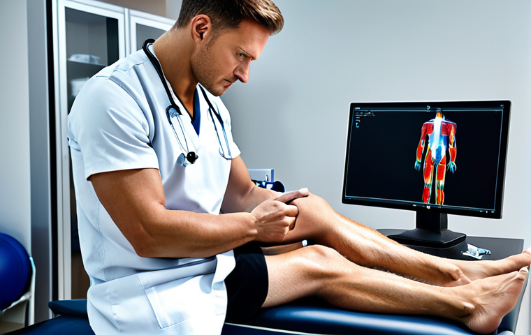 스포츠의학 전문가의 업무 사례 - Sports Medicine Diagnosis**

"A doctor in a clean, modern clinic examining an athlete's knee, using ...