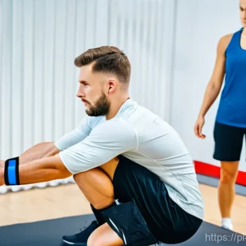 스포츠의학 분야 실무 훈련 과정 - **Prompt:** A dedicated Polish sports physiotherapist, male or female, in a modern, well-lit rehabil...