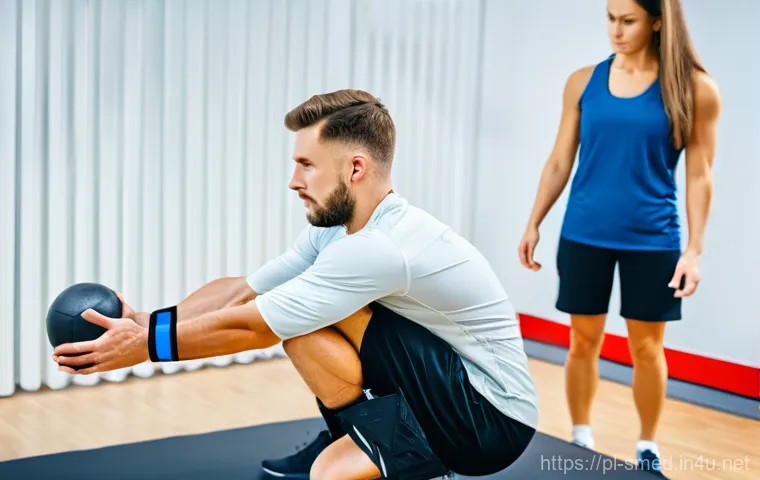 스포츠의학 분야 실무 훈련 과정 - **Prompt:** A dedicated Polish sports physiotherapist, male or female, in a modern, well-lit rehabil...