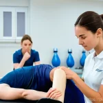 스포츠의학 분야 실무 경험 얻는 방법 - **A young, enthusiastic sports medicine student** (female, early 20s, wearing a clean, white polo sh...