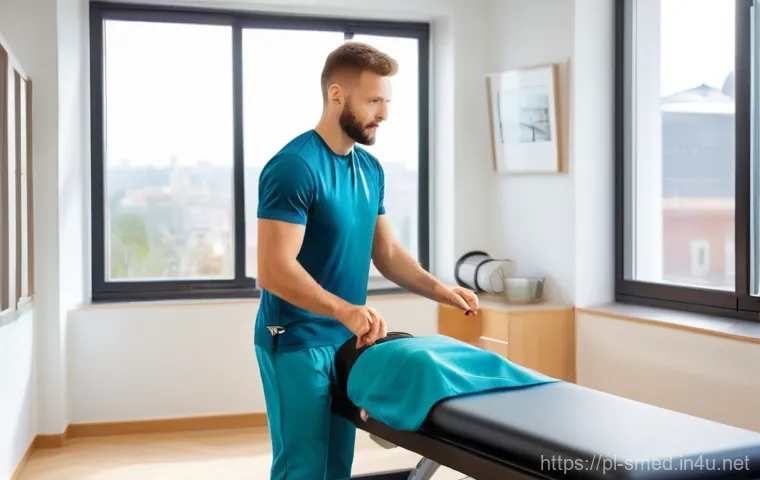 스포츠의학 분야 이직 팁 - **"A vibrant and modern Polish sports medicine clinic. A female physiotherapist, in her early 30s, w...